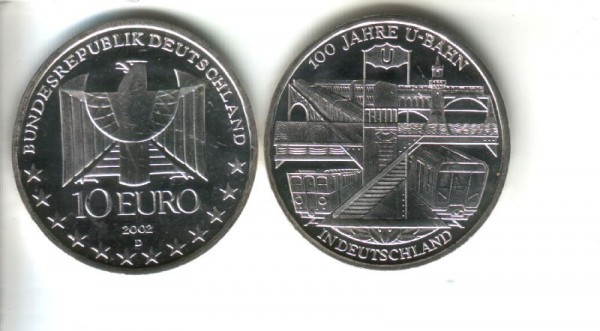 (afbeelding voor) 10 Euro DUITSLAND 2002 D 100 jaar U-bahn UNC
